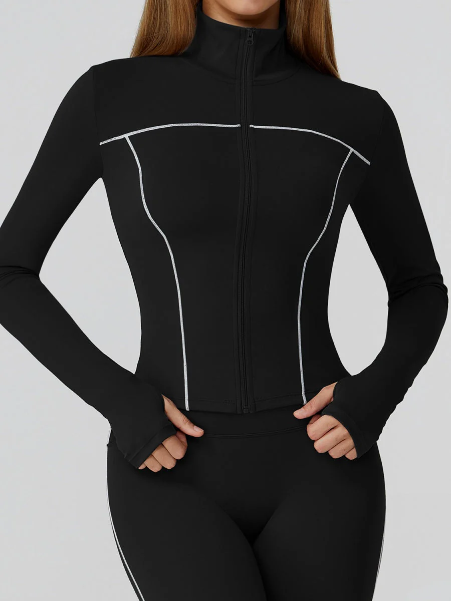 Color-blocked Brushed Yoga Jacket With Zipper, Windproof And Slim Fit - Image 17
