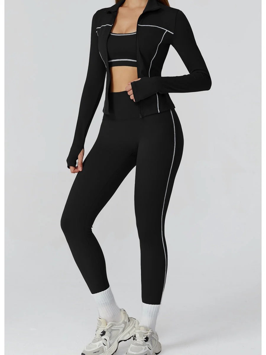 Color-blocked Brushed Yoga Jacket With Zipper, Windproof And Slim Fit - Image 18