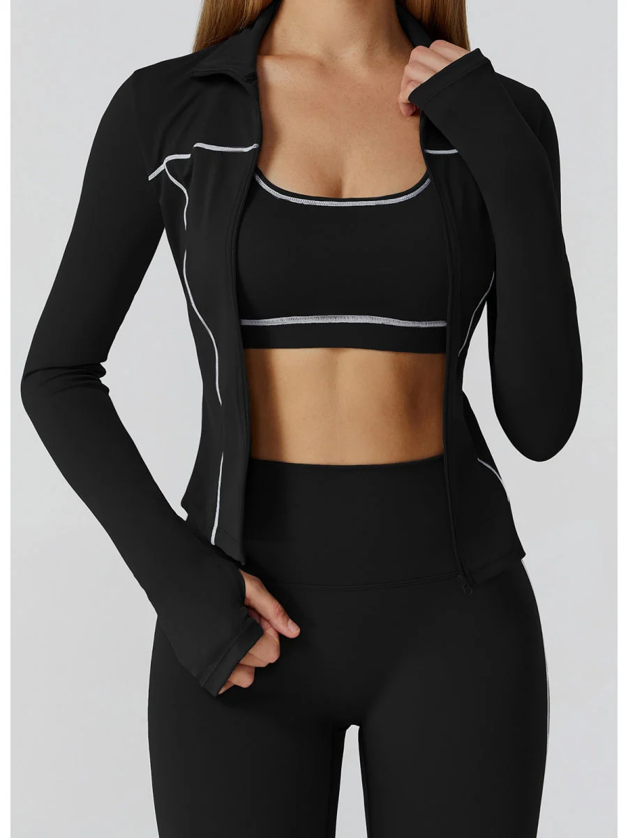 Color-blocked Brushed Yoga Jacket With Zipper, Windproof And Slim Fit - Image 19