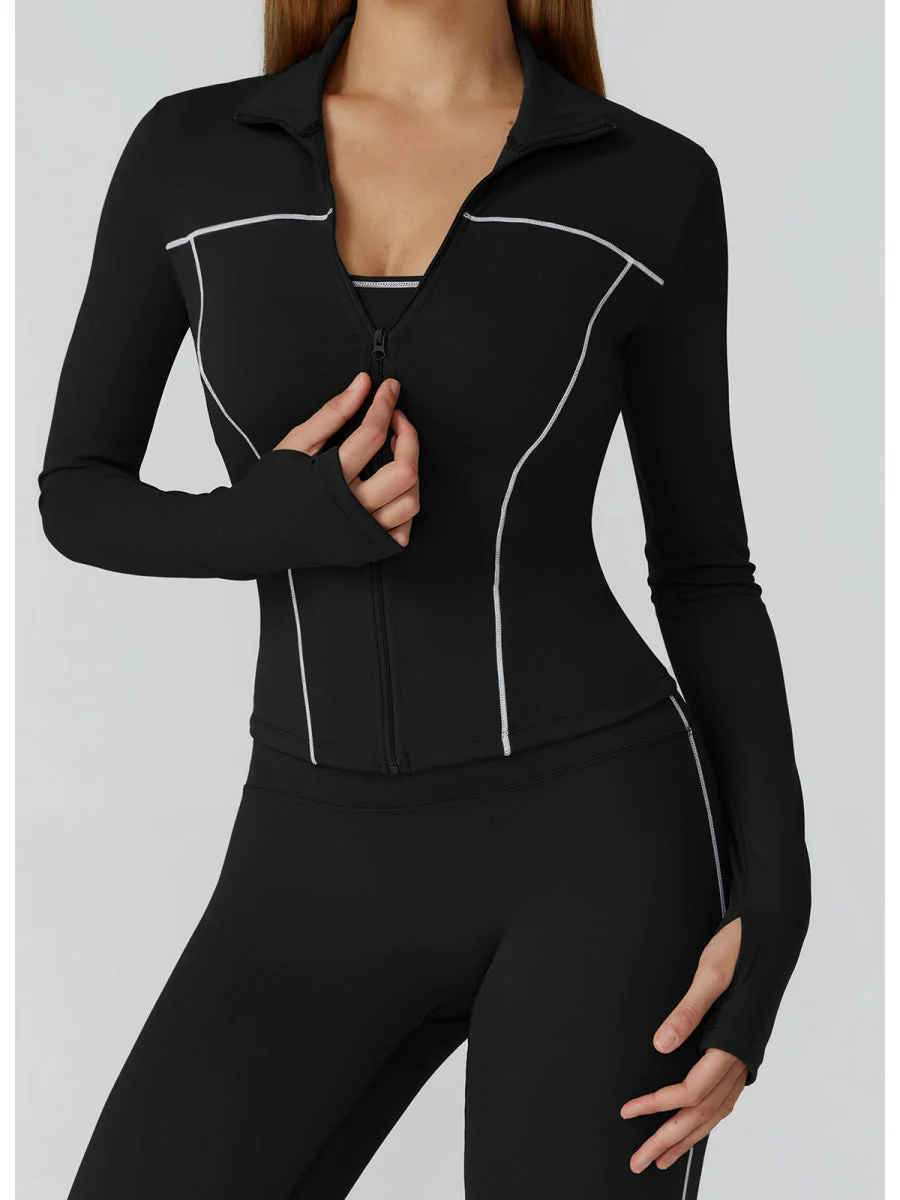 Color-blocked Brushed Yoga Jacket With Zipper, Windproof And Slim Fit - Image 20