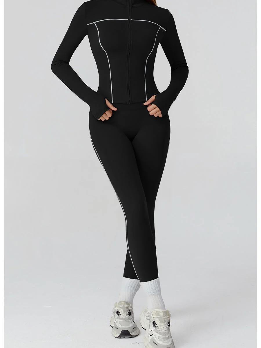 Color-blocked Brushed Yoga Jacket With Zipper, Windproof And Slim Fit - Image 22