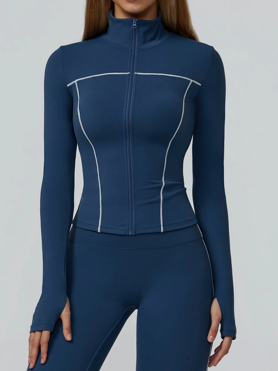 Color-blocked Brushed Yoga Jacket With Zipper, Windproof And Slim Fit - Image 23