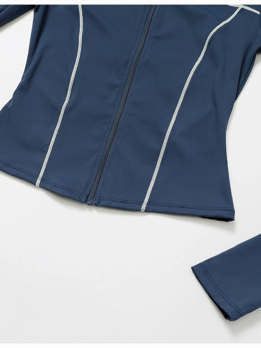 Color-blocked Brushed Yoga Jacket With Zipper, Windproof And Slim Fit - Image 25