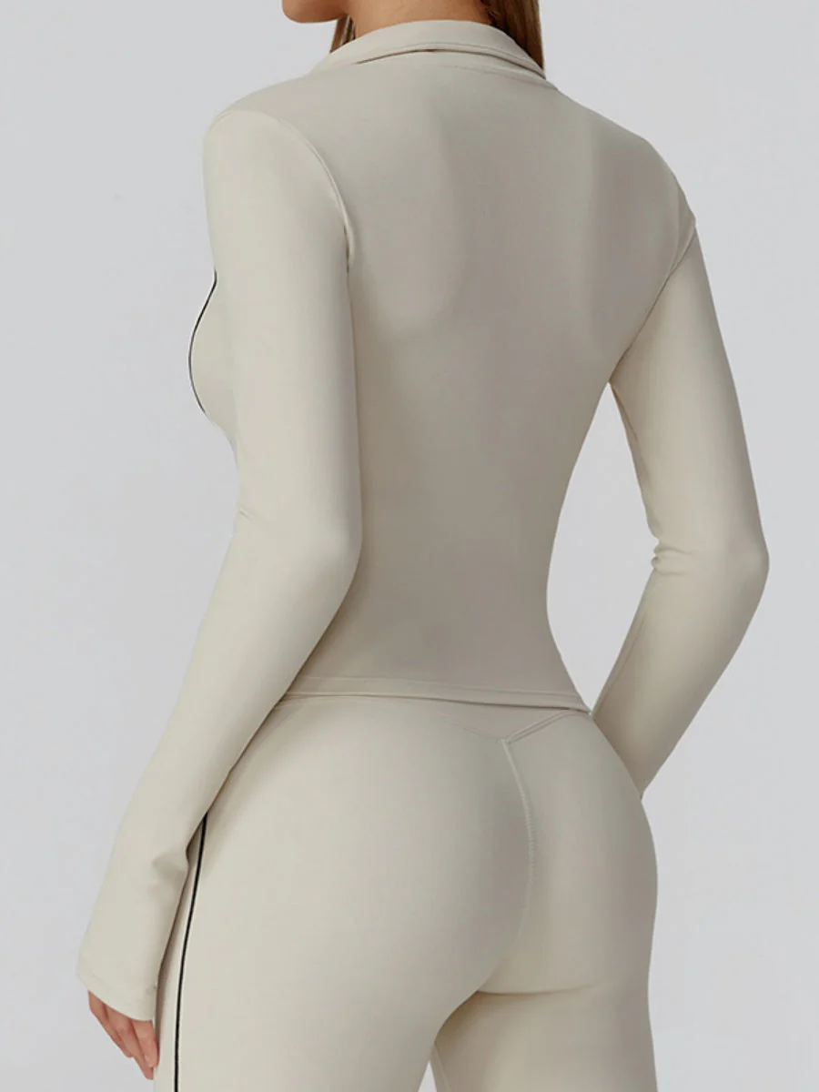 Color-blocked Brushed Yoga Jacket With Zipper, Windproof And Slim Fit - Image 3