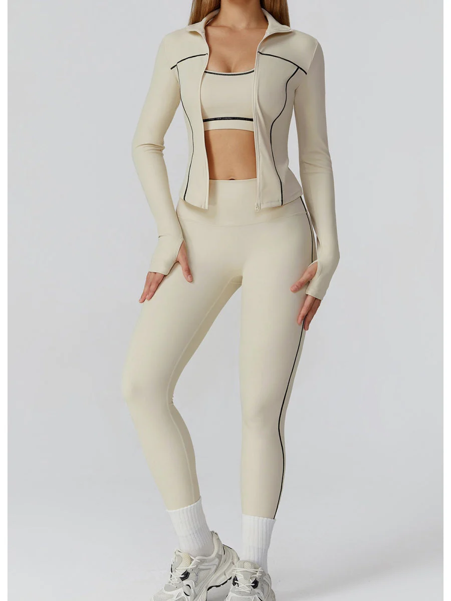 Color-blocked Brushed Yoga Jacket With Zipper, Windproof And Slim Fit - Image 4