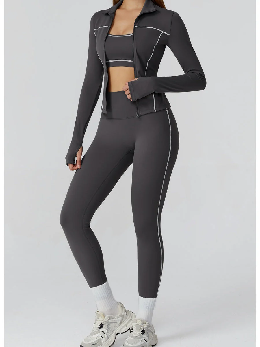 Color-blocked Brushed Yoga Jacket With Zipper, Windproof And Slim Fit - Image 8