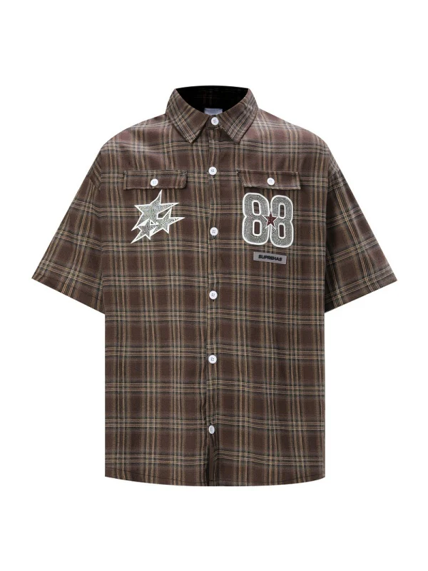 Rhinestone-studded Number Five-pointed Star Plaid Shirts - Image 4