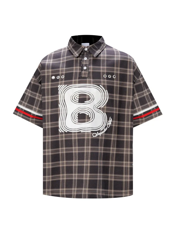Retro Plaid Printed Polo Shirts - Image 4