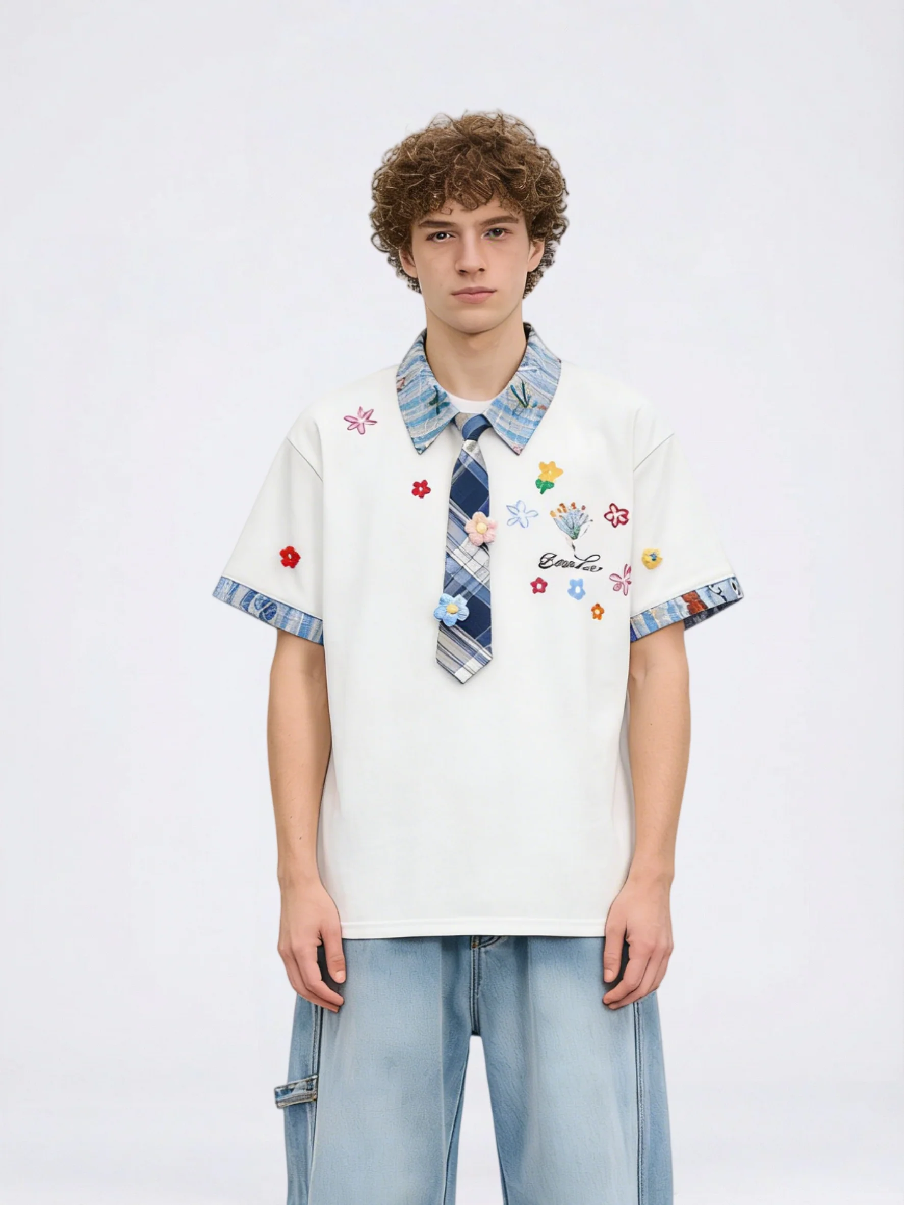 Layered-look Graffiti Academic Style POLO Shirt