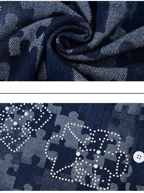 Retro Puzzle Rhinestone-studded Floral Shirts - Image 4