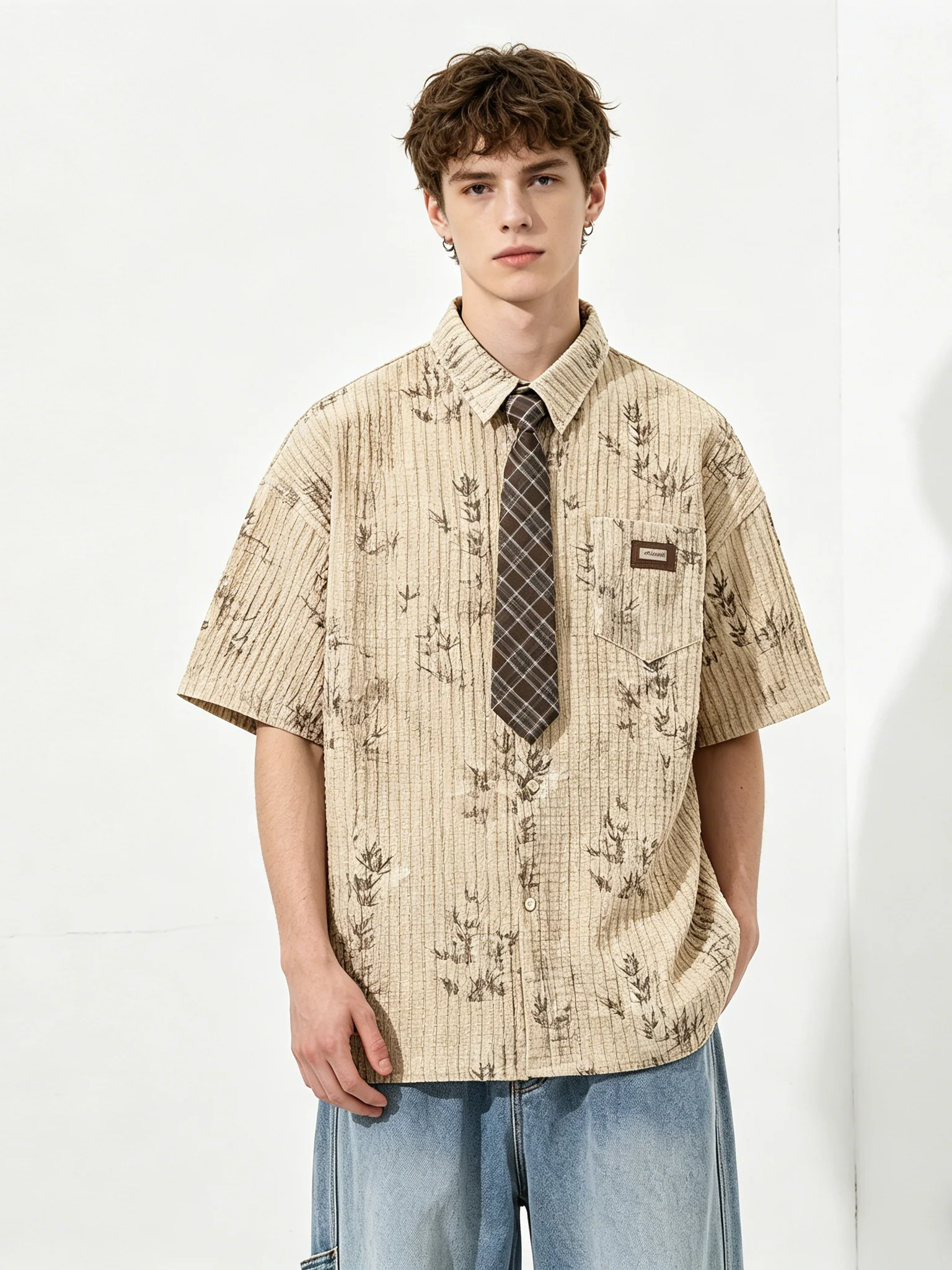Bamboo Printed Ties Loose-fit Shirts
