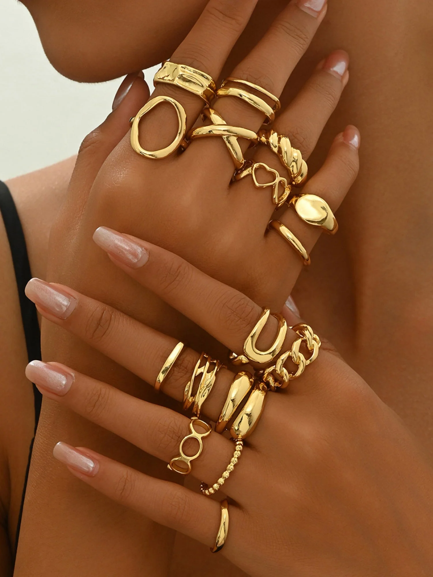 16-piece Set Adjustable Opening Geometric Heart Design Rings