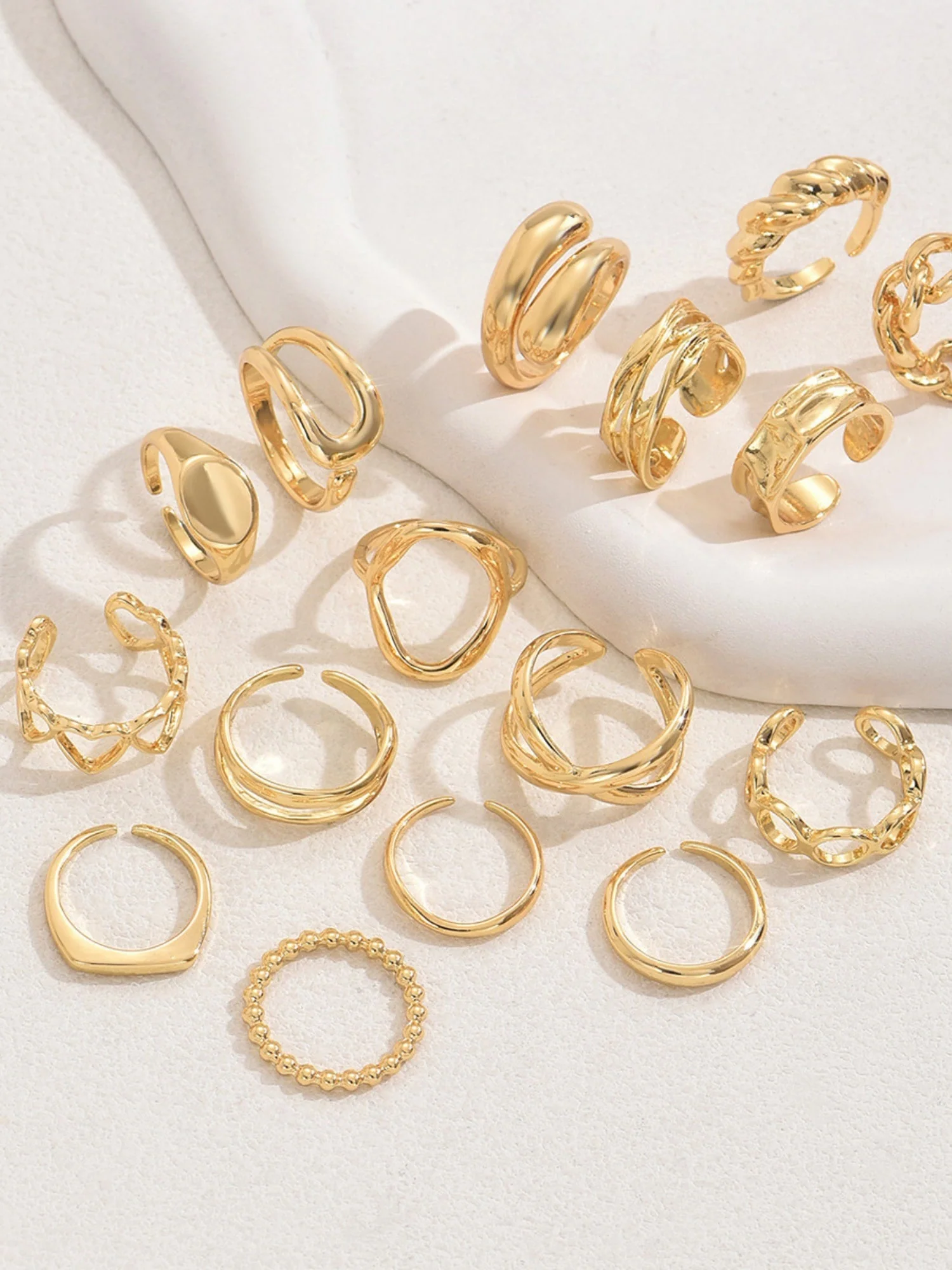 16-piece Set Adjustable Opening Geometric Heart Design Rings - Image 4