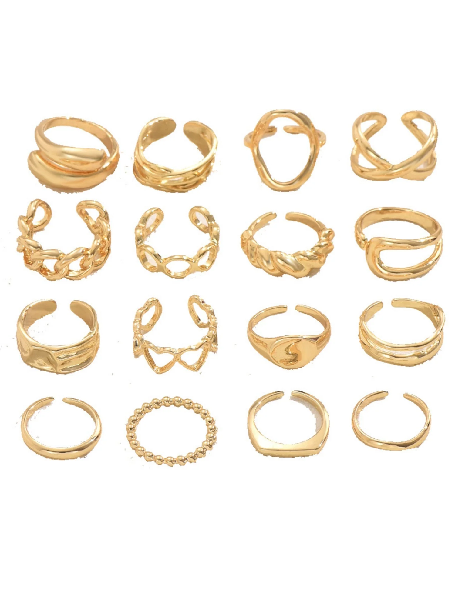 16-piece Set Adjustable Opening Geometric Heart Design Rings - Image 5