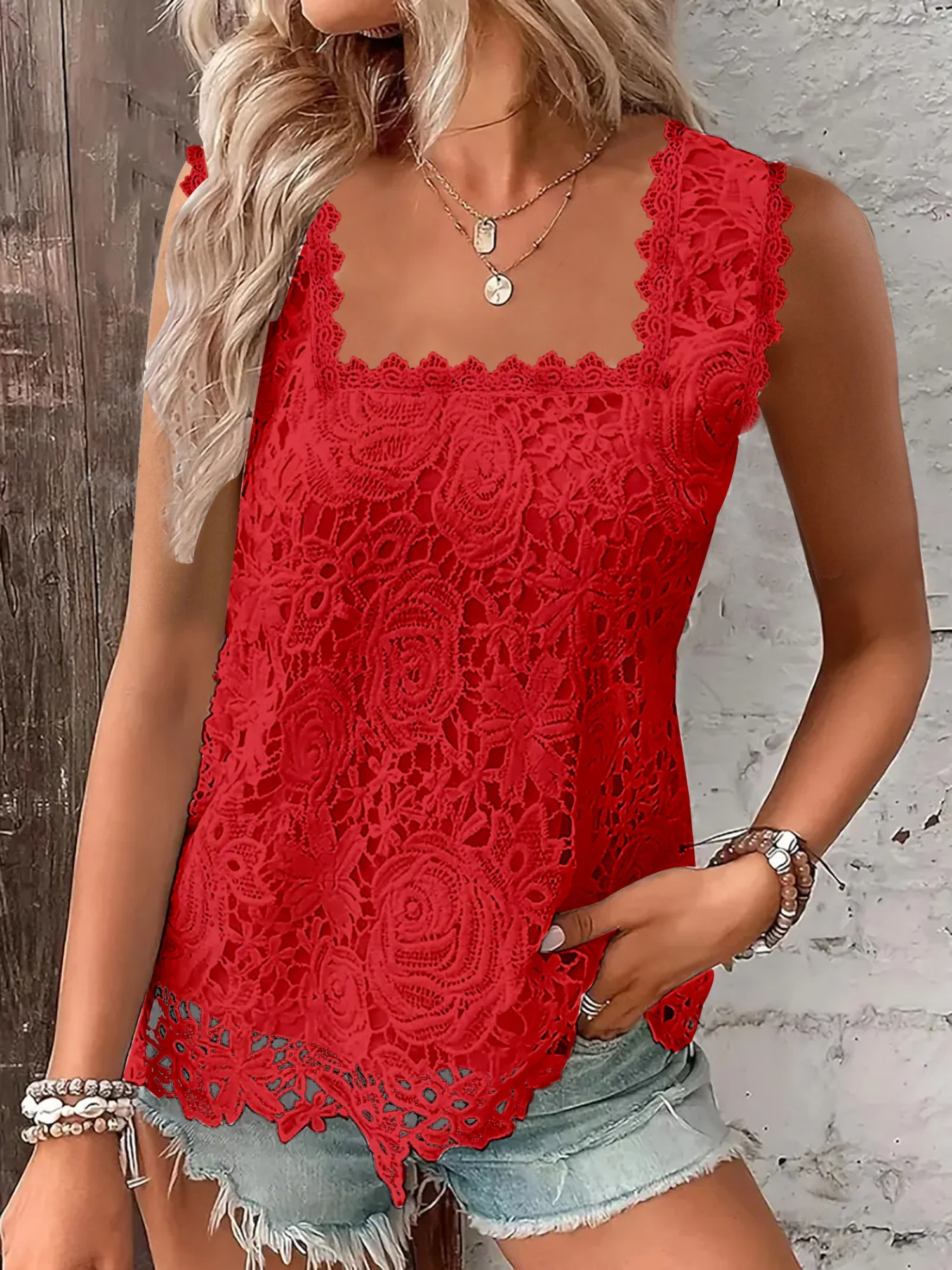 Lace Trim Square Collar Tank Tops&Camis - Image 4