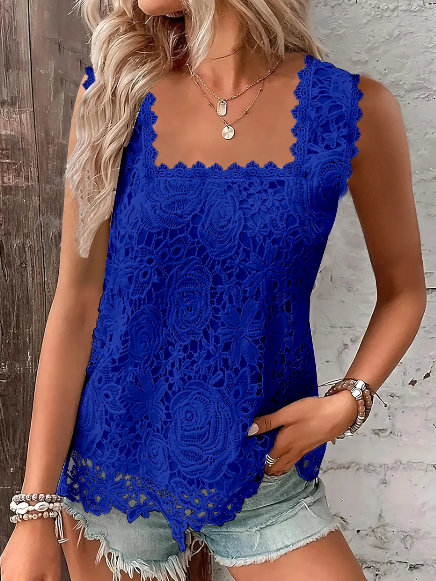 Lace Trim Square Collar Tank Tops&Camis - Image 5