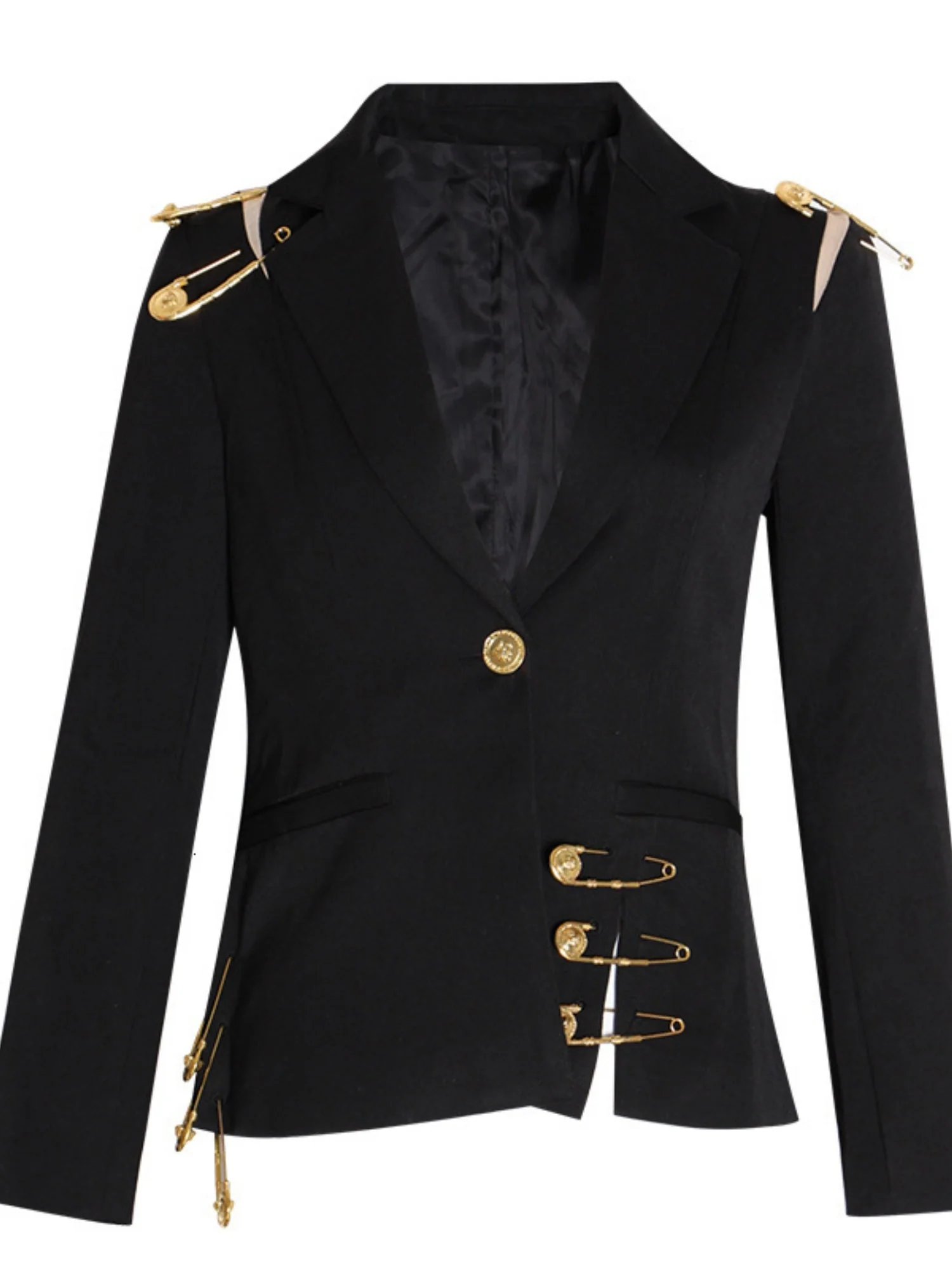 Large Safety Pin Decoration Long-sleeved Fitted Blazers - Image 3