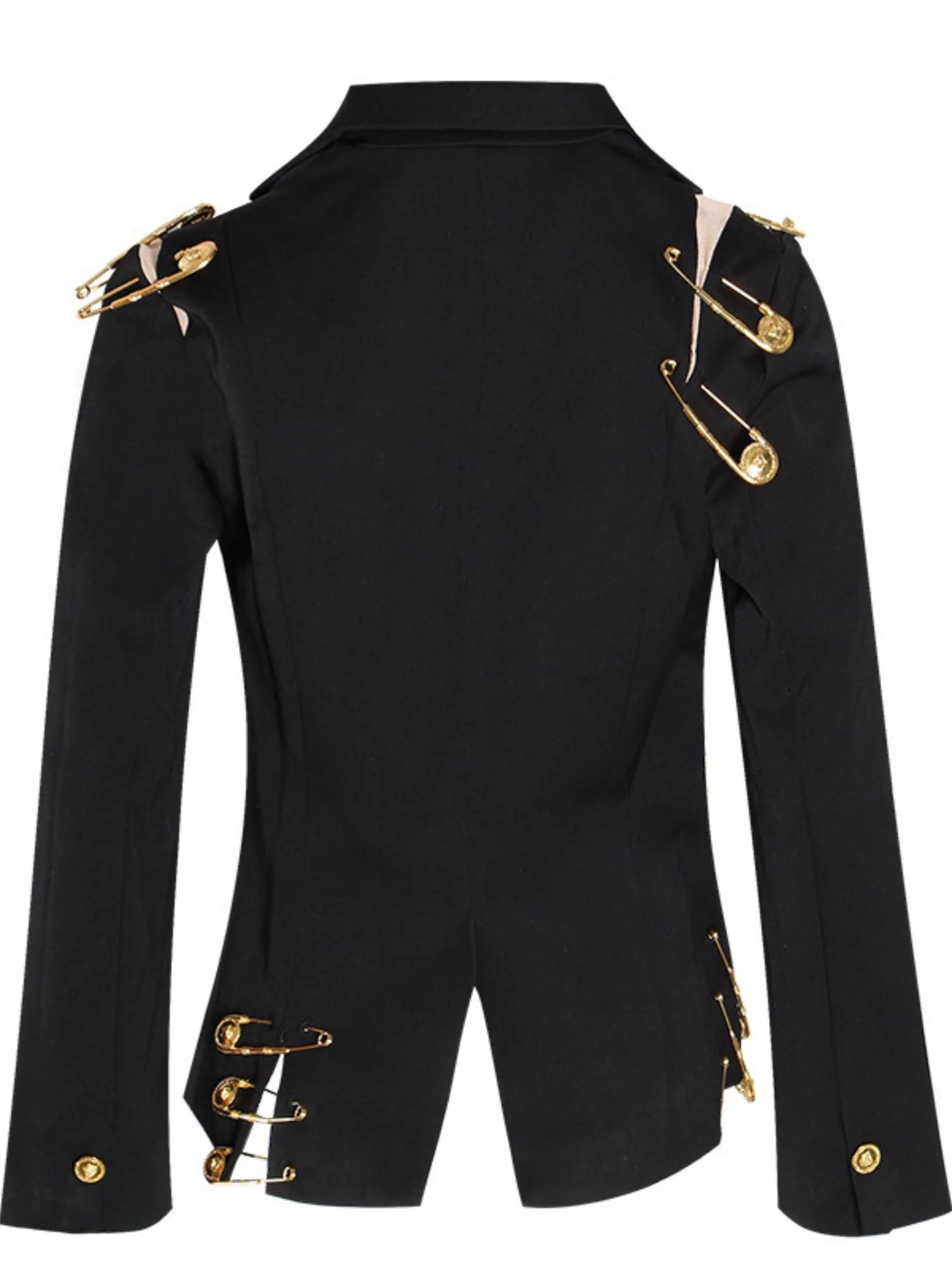 Large Safety Pin Decoration Long-sleeved Fitted Blazers - Image 4