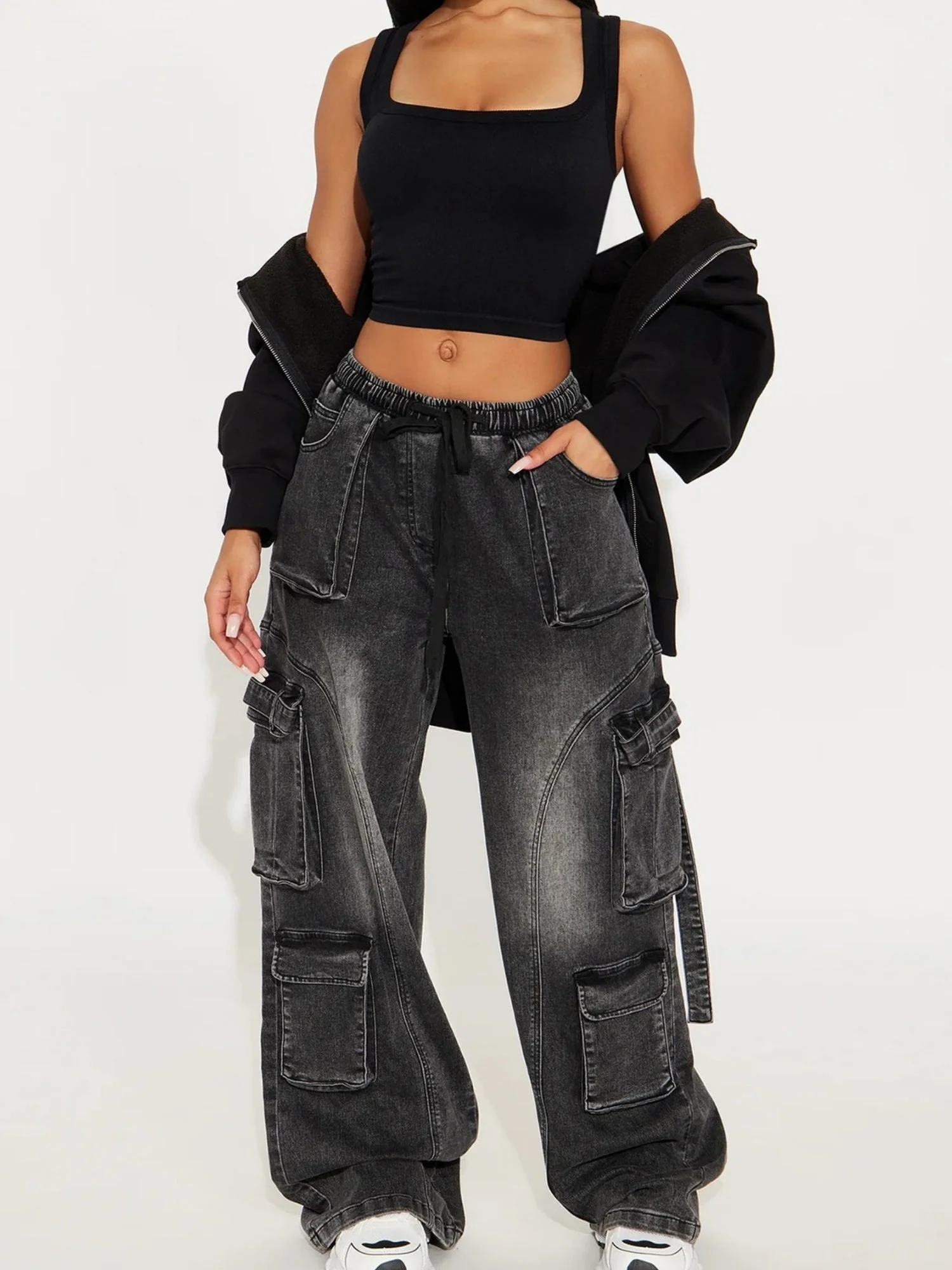 Y2k Cargo Trousers Straps Jeans - Image 7