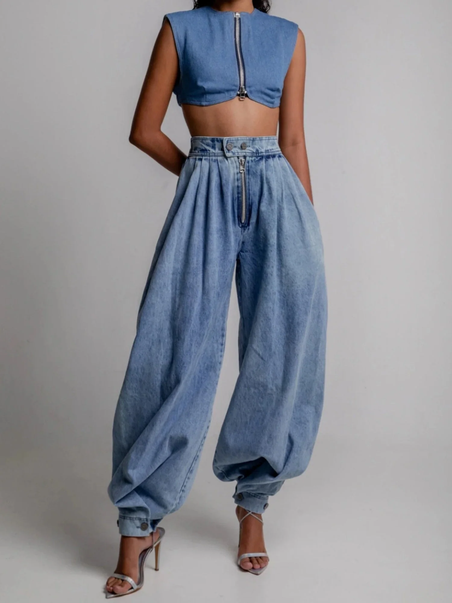 Y2k High-waisted And Tapered Legs Balloon Pants Jeans - Image 2