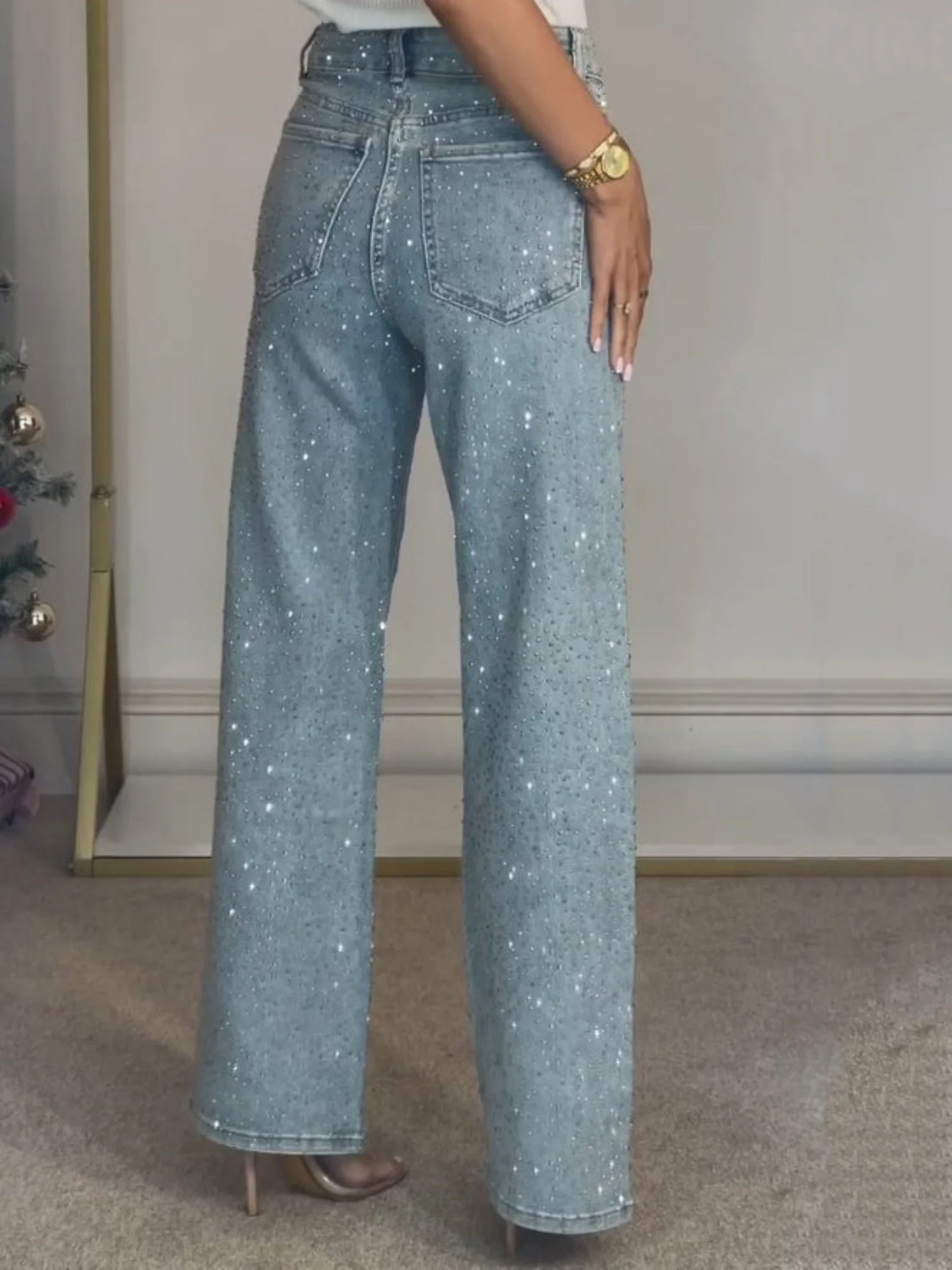 Y2k Rhinestone-studded High-waisted Straight Leg Jeans - Image 4