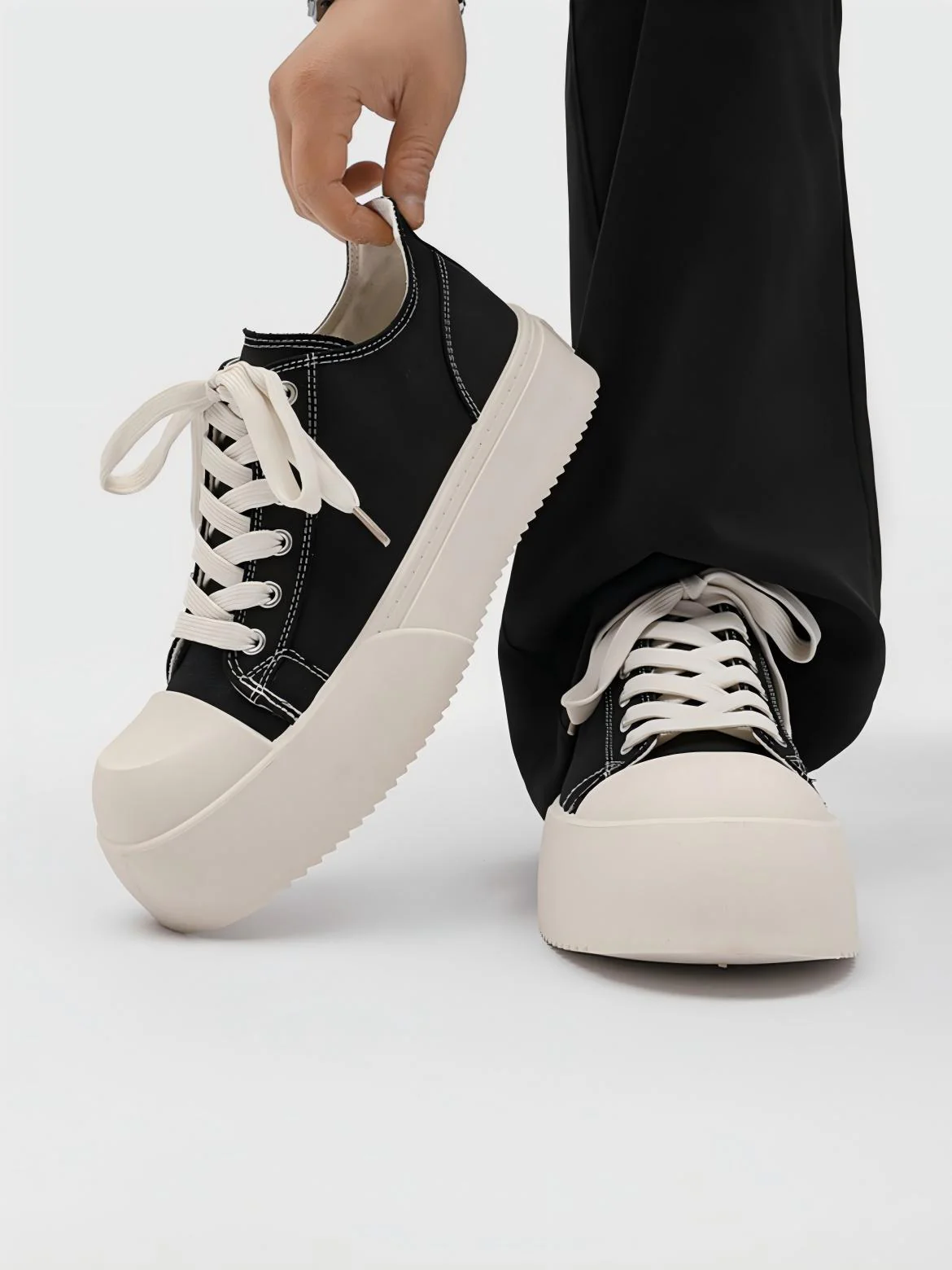 Retro Platform Color-blocked Canvas Shoes - Image 3