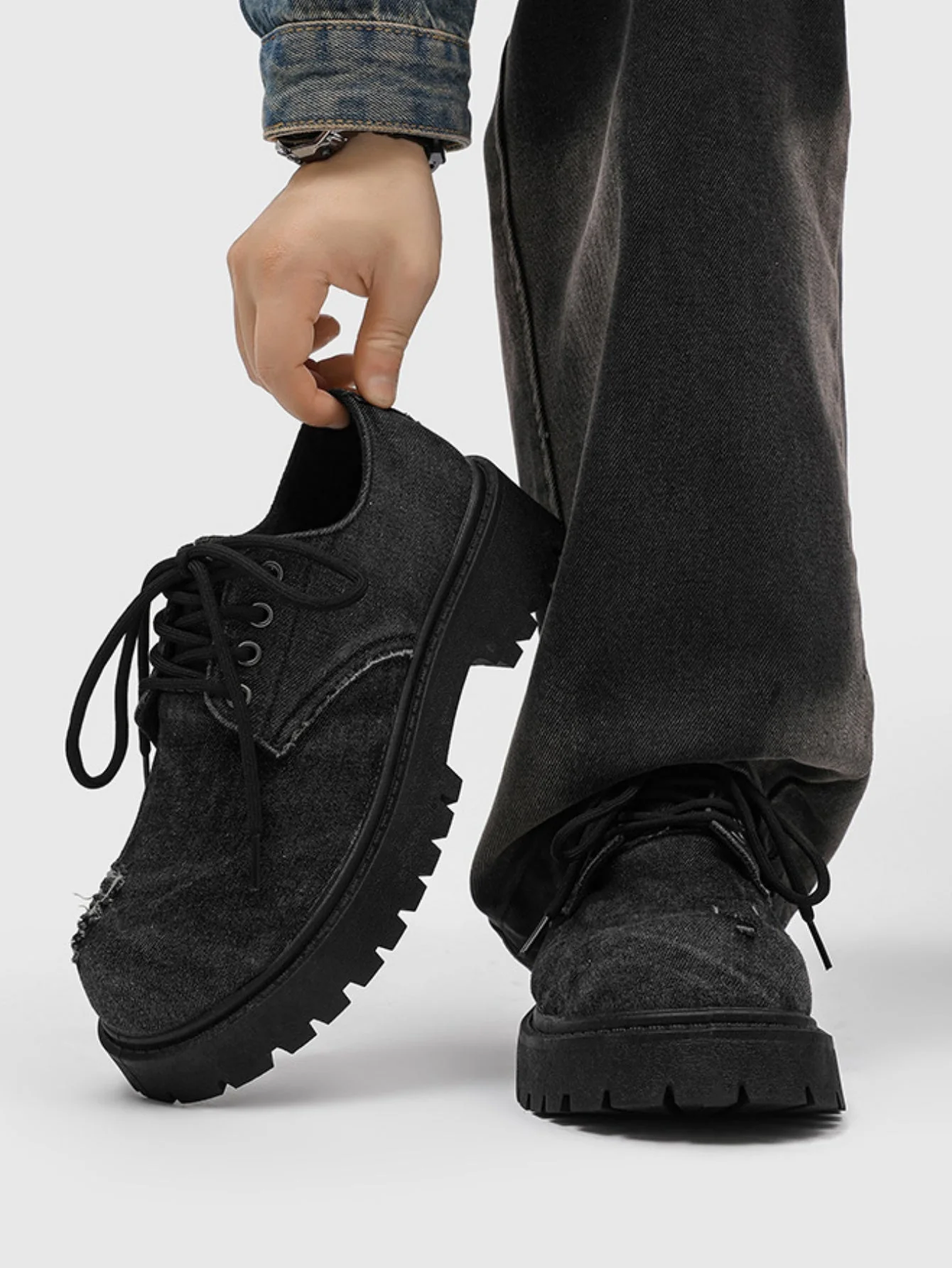 Ripped Denim Derby Shoes