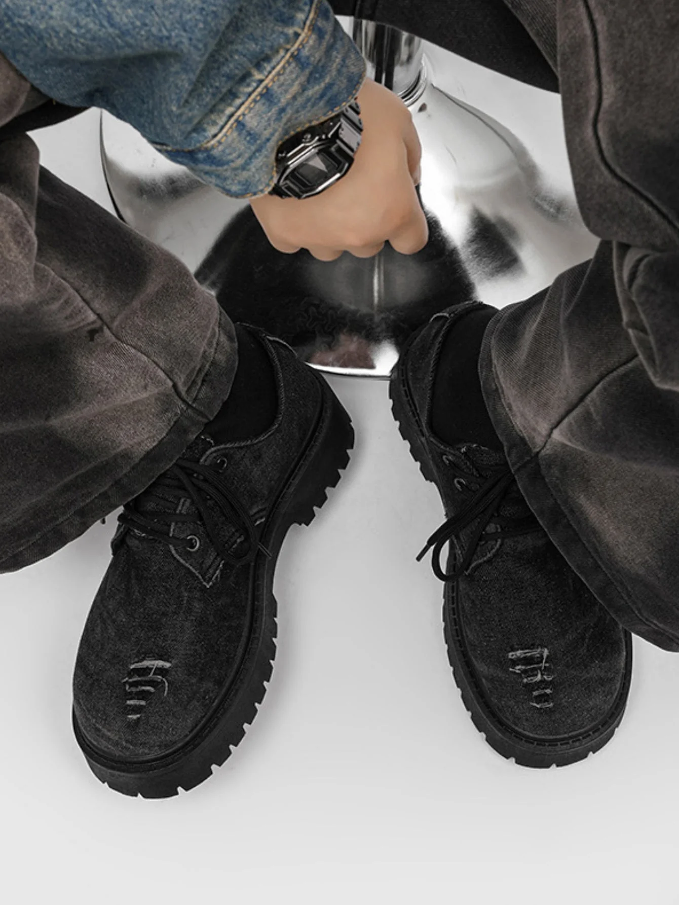 Ripped Denim Derby Shoes - Image 2