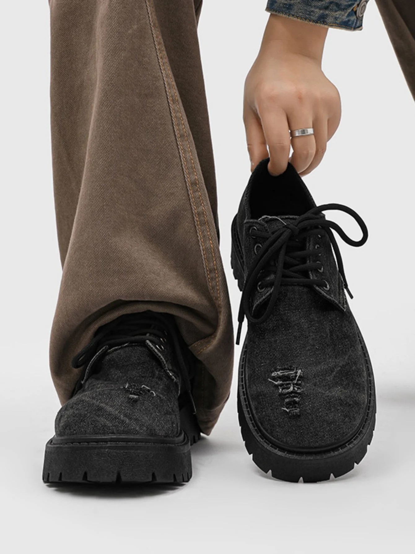 Ripped Denim Derby Shoes - Image 3