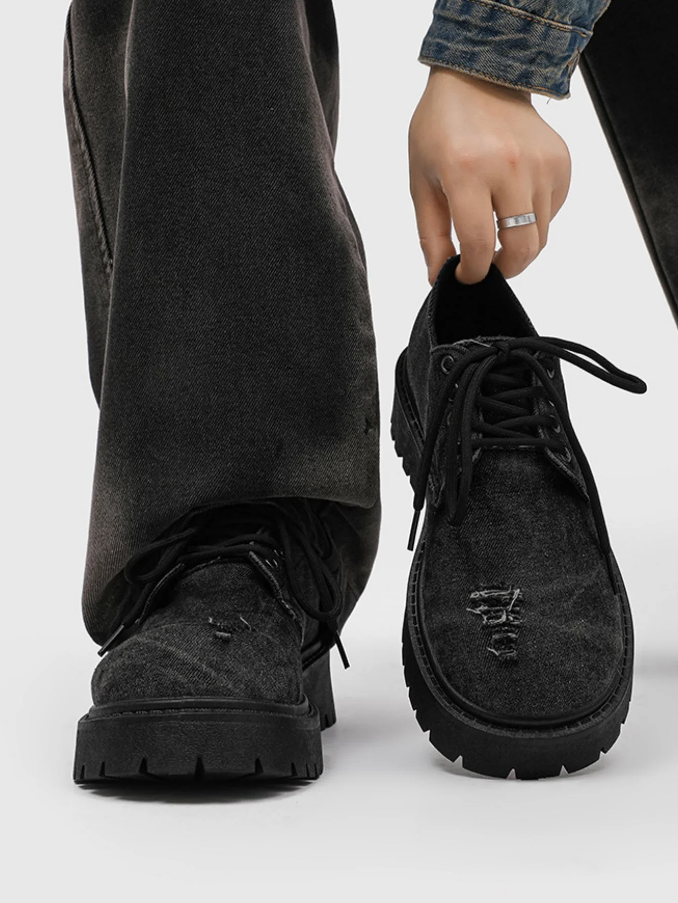 Ripped Denim Derby Shoes - Image 4