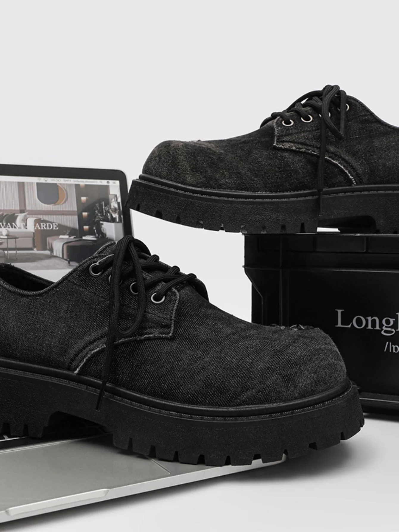 Ripped Denim Derby Shoes - Image 5
