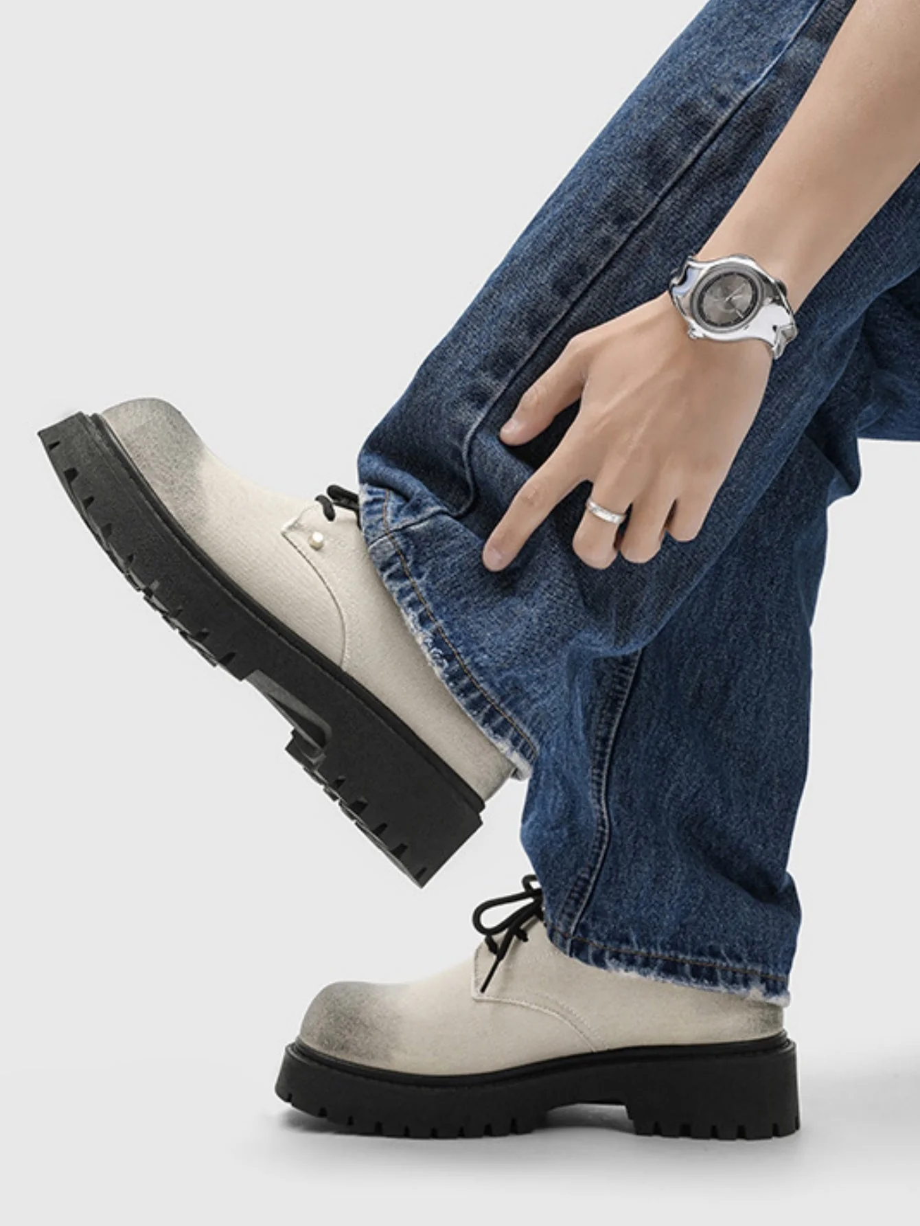Black Canvas Chunky Sole Derby Shoes - Image 10
