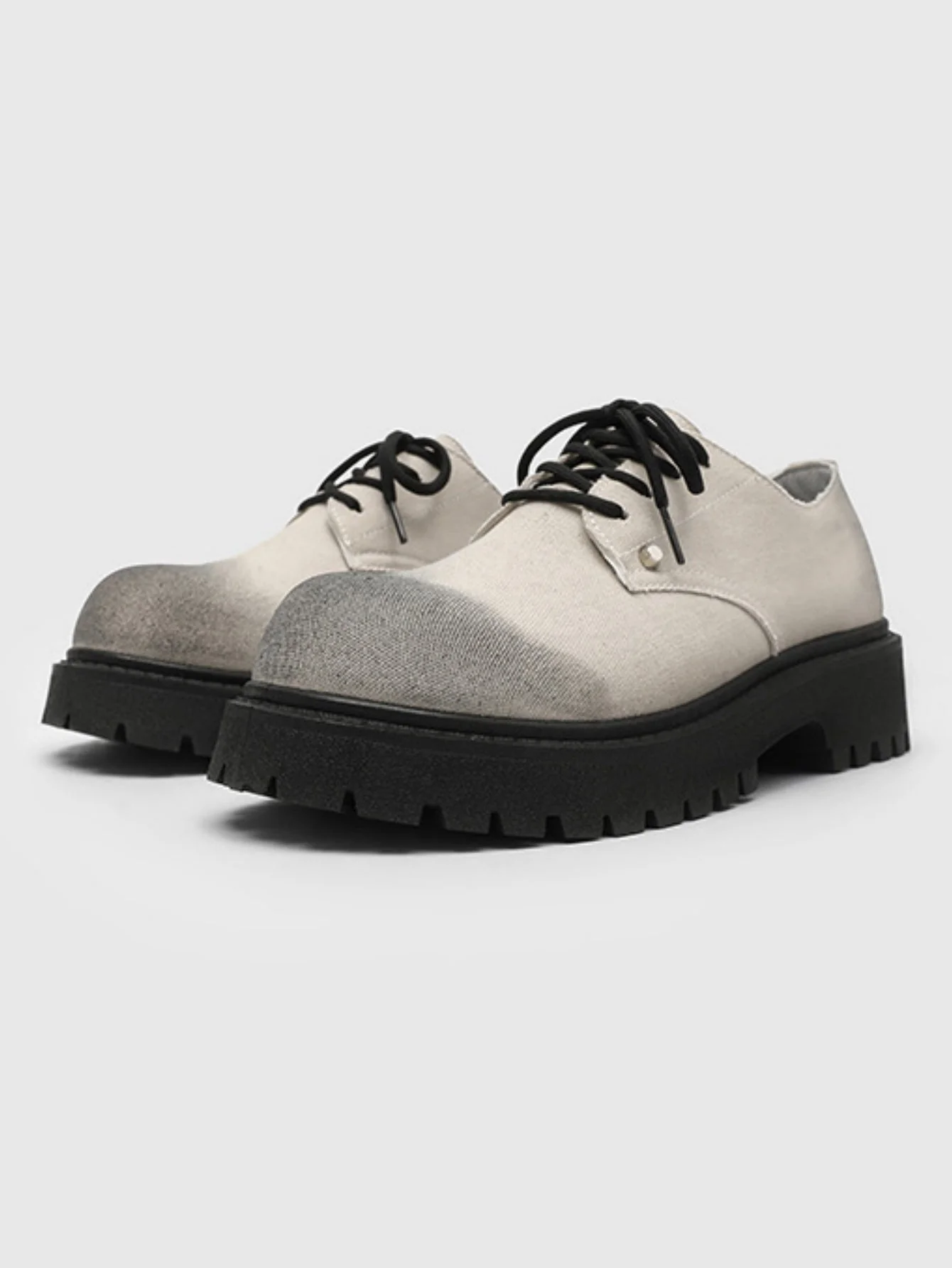 Black Canvas Chunky Sole Derby Shoes - Image 13