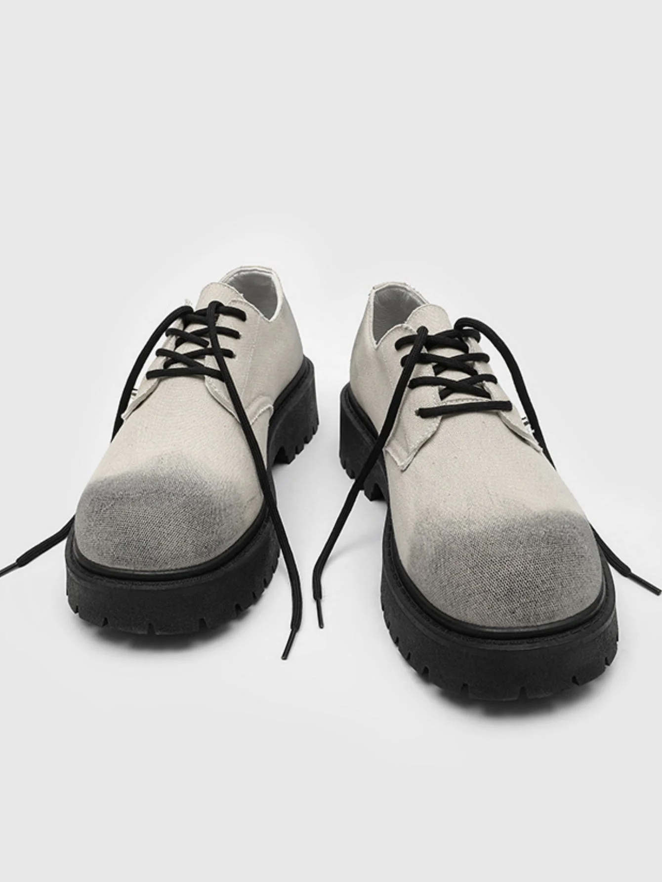 Black Canvas Chunky Sole Derby Shoes - Image 14