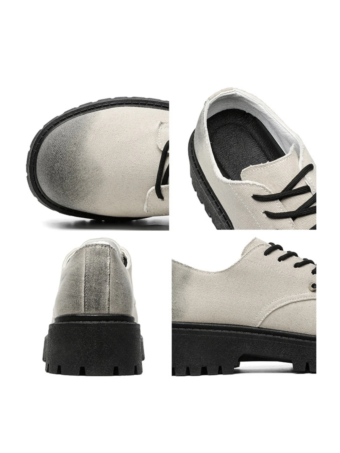 Black Canvas Chunky Sole Derby Shoes - Image 15