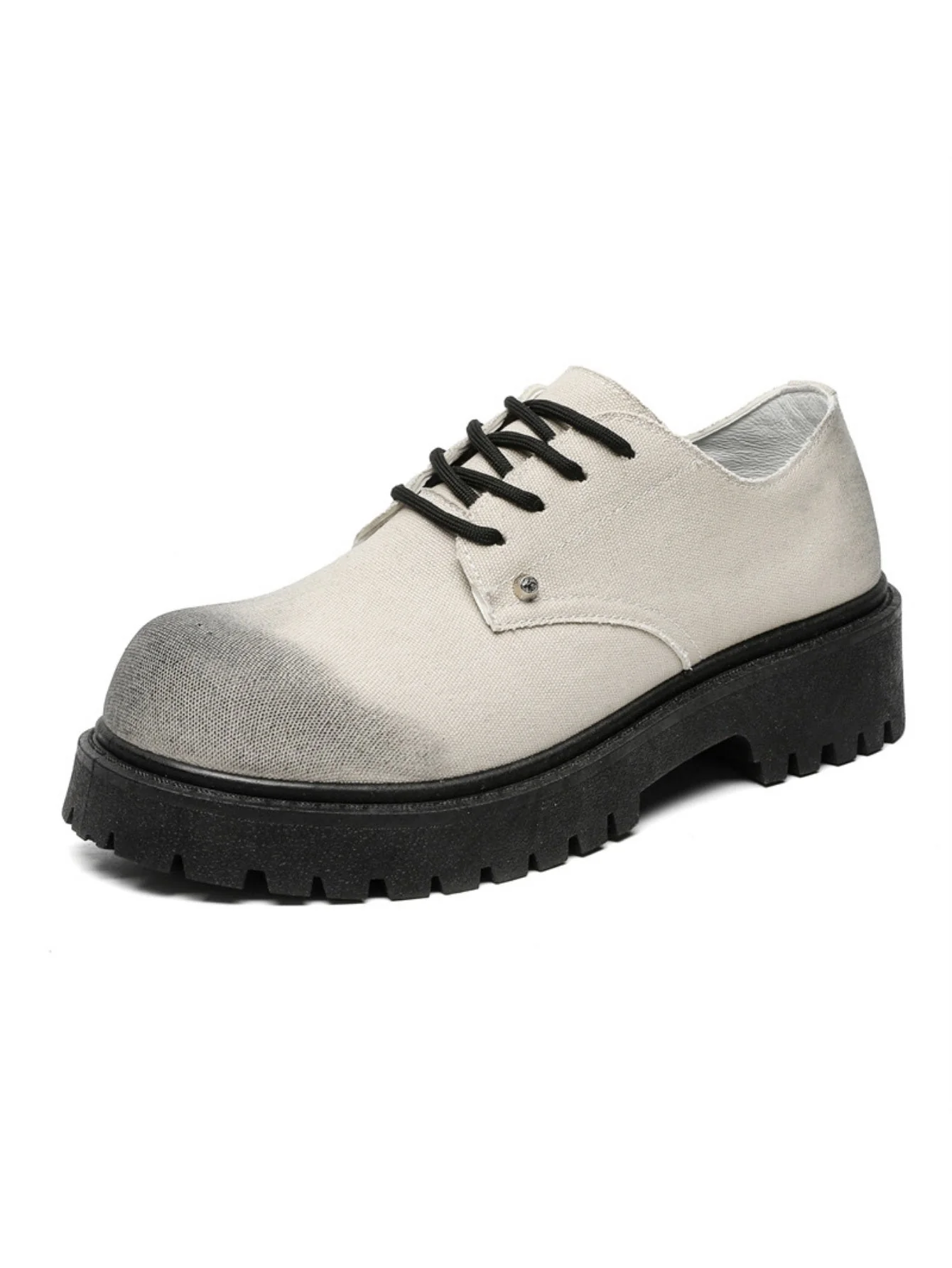 Black Canvas Chunky Sole Derby Shoes - Image 16