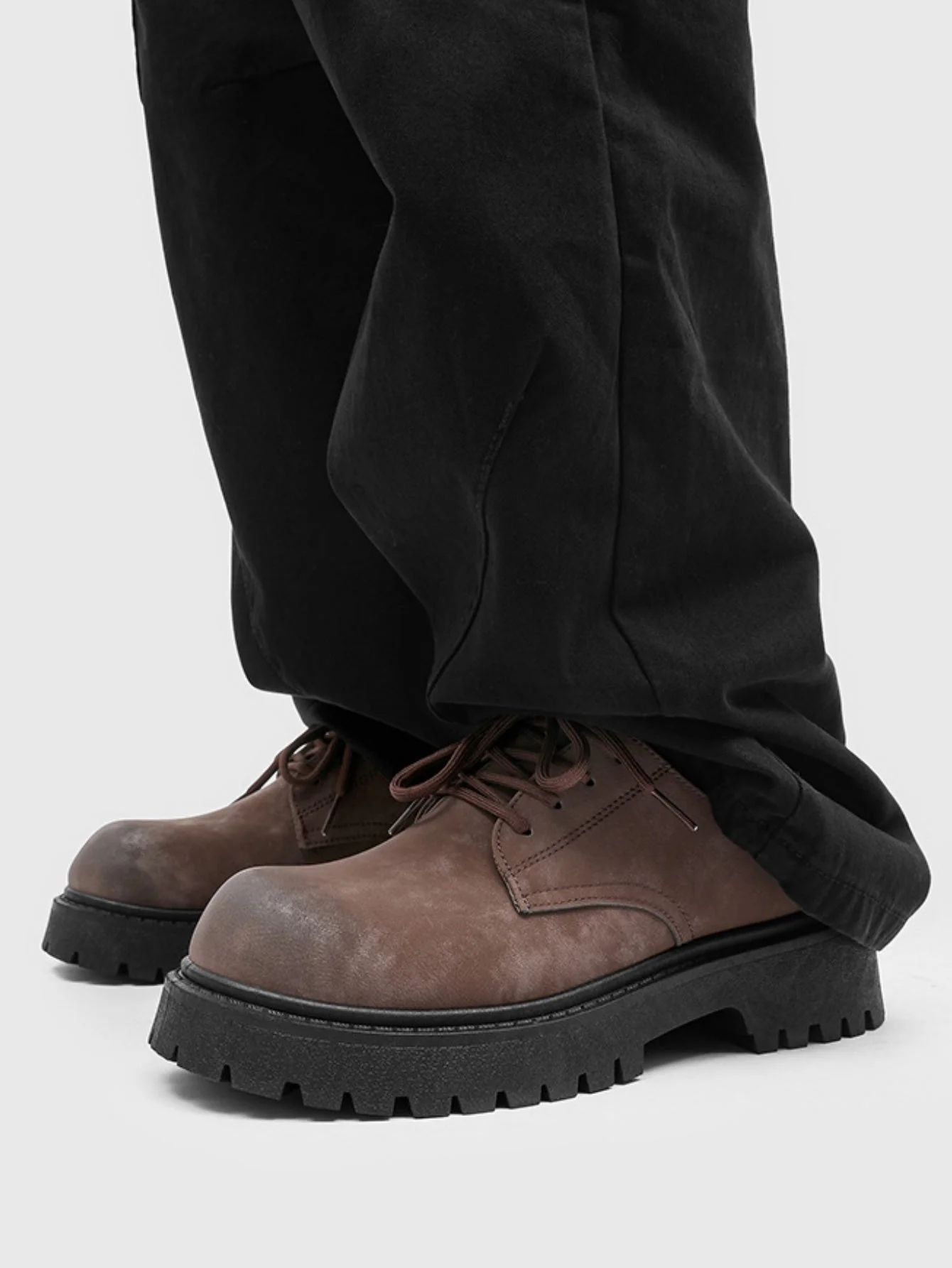 Retro-style Distressed Platform Derby Shoes - Image 8