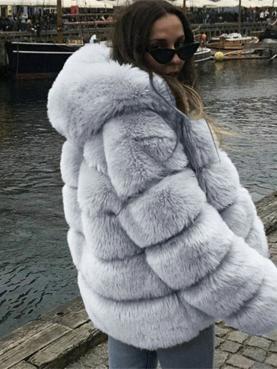 Artificial Fur Hooded Coat Parties Coats - Image 17