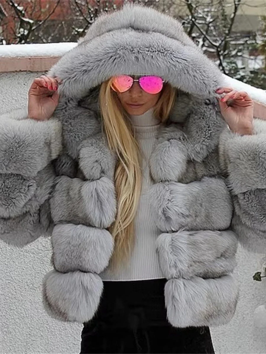 Artificial Fur Hooded Coat Parties Coats - Image 2