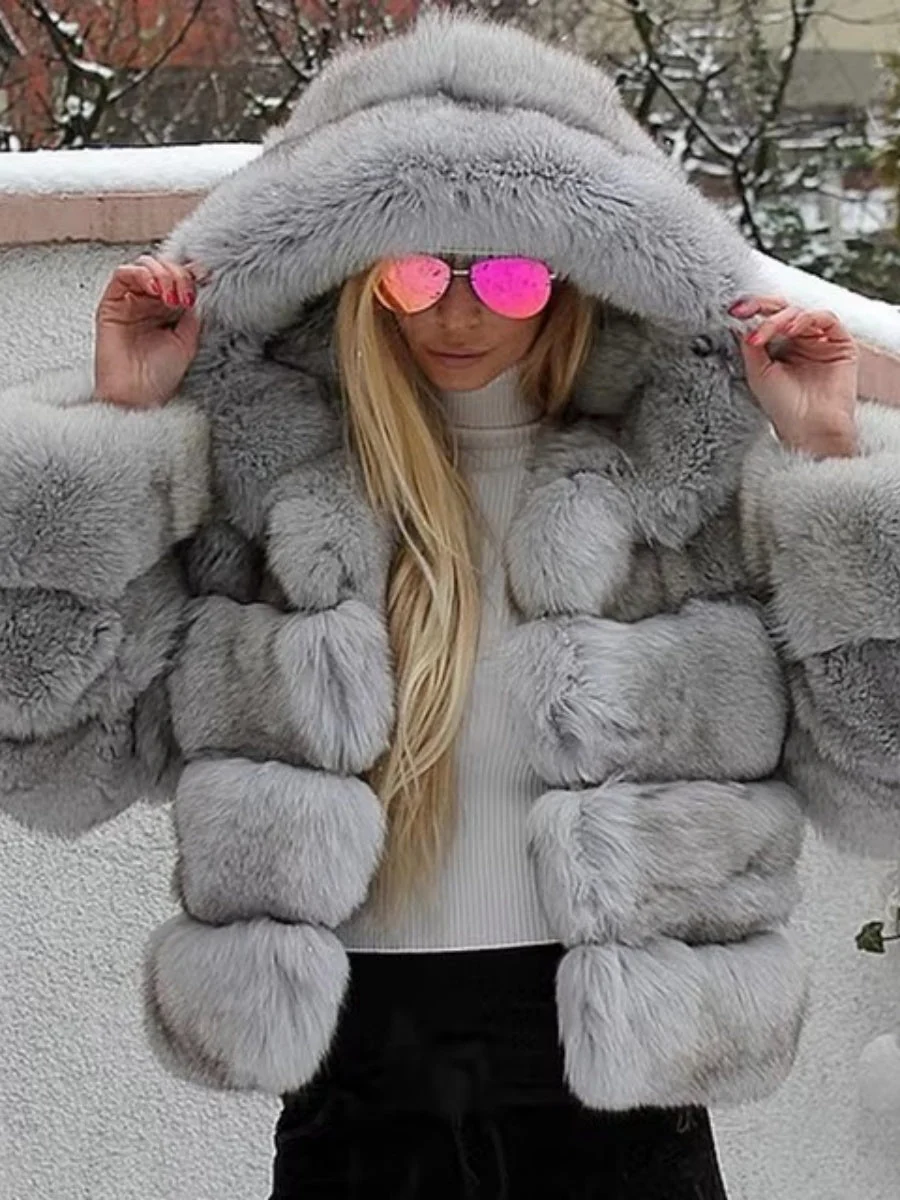 Artificial Fur Hooded Coat Parties Coats - Image 5