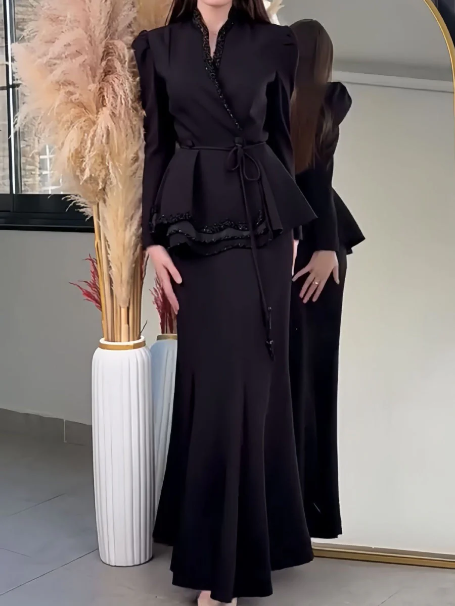 V-neck Tie-front Blazer And High-waisted Slimming Skirt Two-piece Set - Image 6