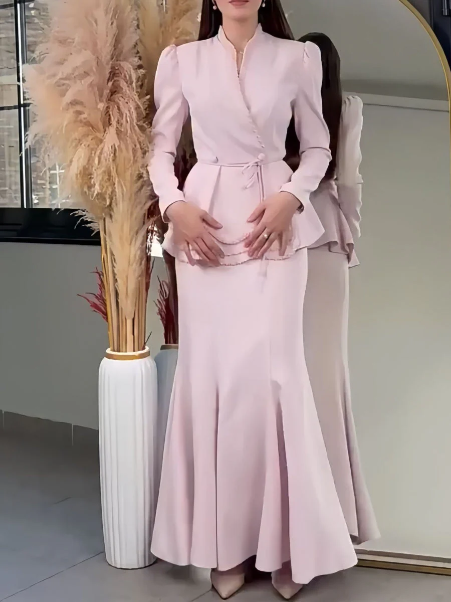 V-neck Tie-front Blazer And High-waisted Slimming Skirt Two-piece Set - Image 7