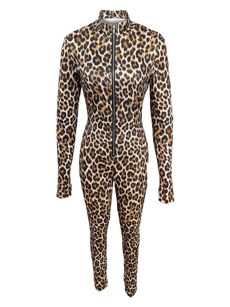 Leopard Print Zip-up Long Sleeve Bodysuits - Image 5