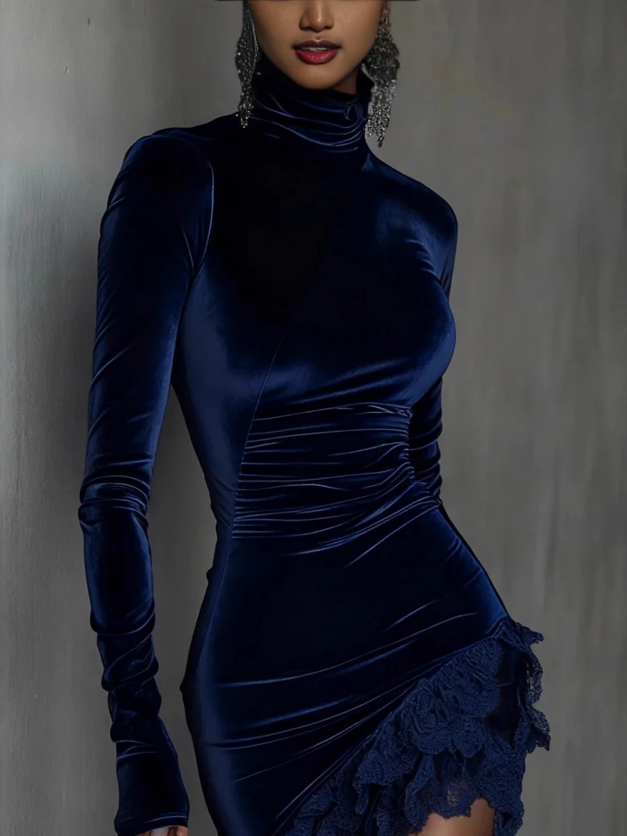 Turtleneck Lace Mini&Short Dresses - Image 4