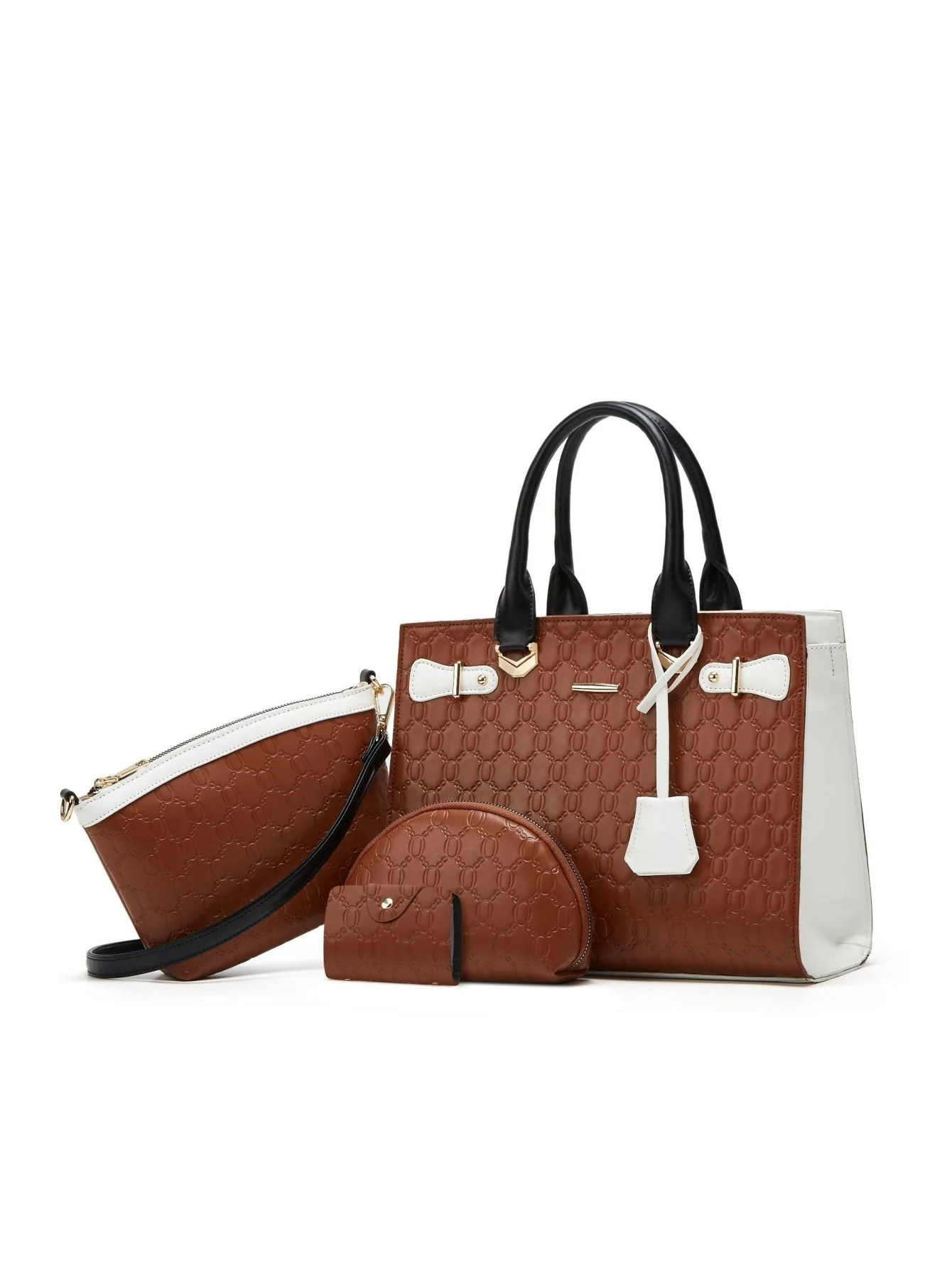 Color-blocked Embossed Tote Bag Set (4 Pieces) - Image 2