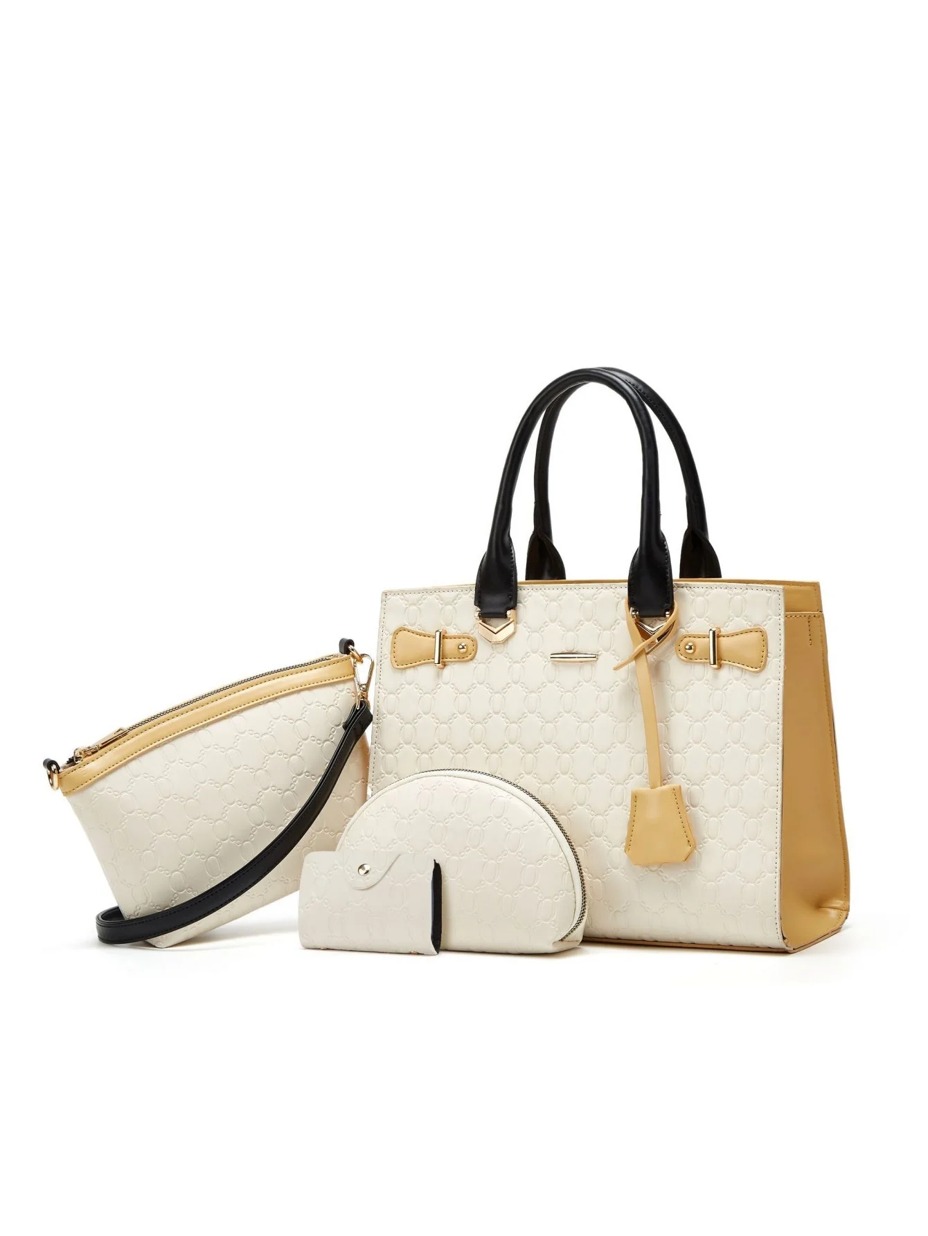 Color-blocked Embossed Tote Bag Set (4 Pieces) - Image 3