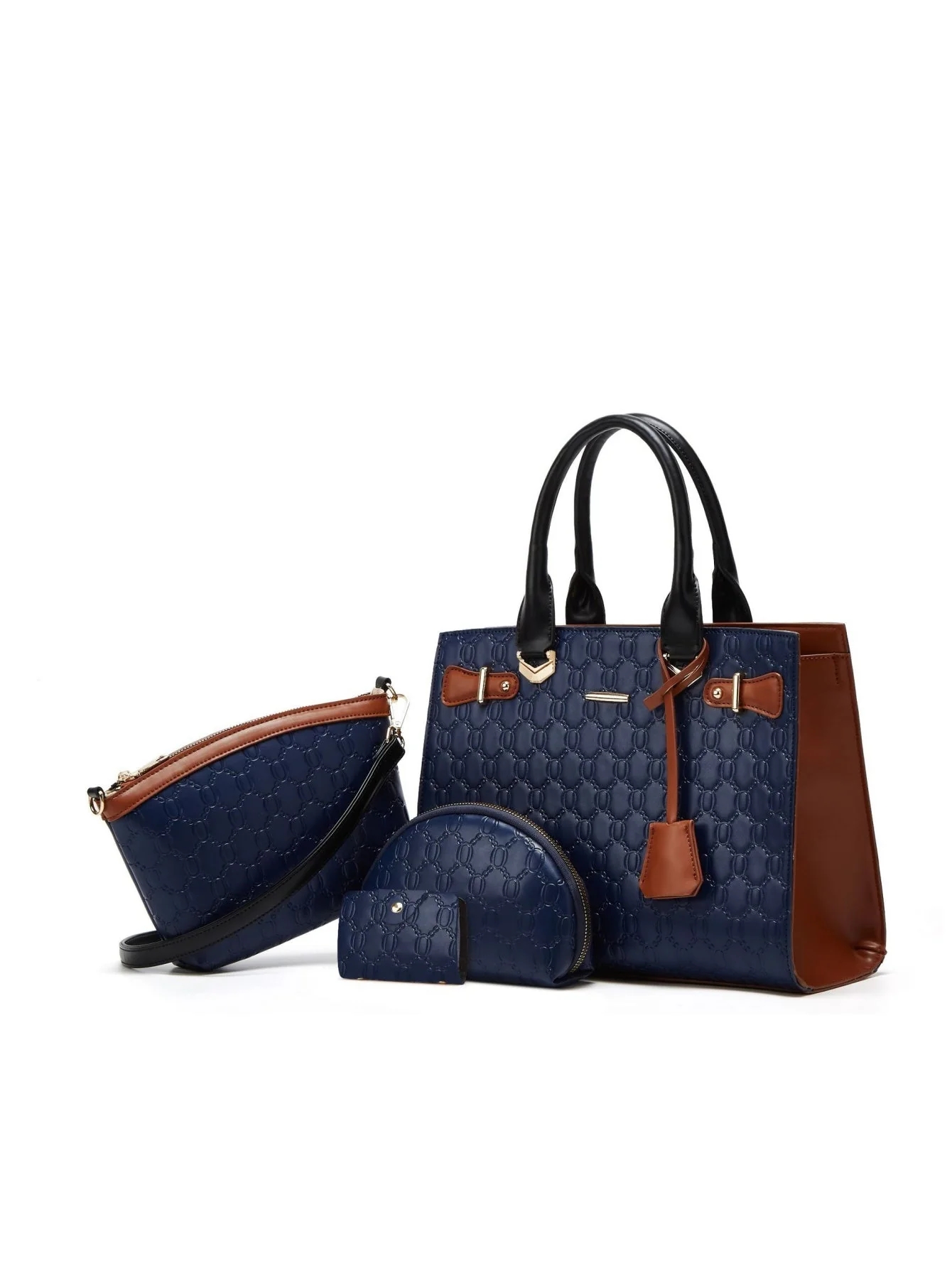 Color-blocked Embossed Tote Bag Set (4 Pieces) - Image 4