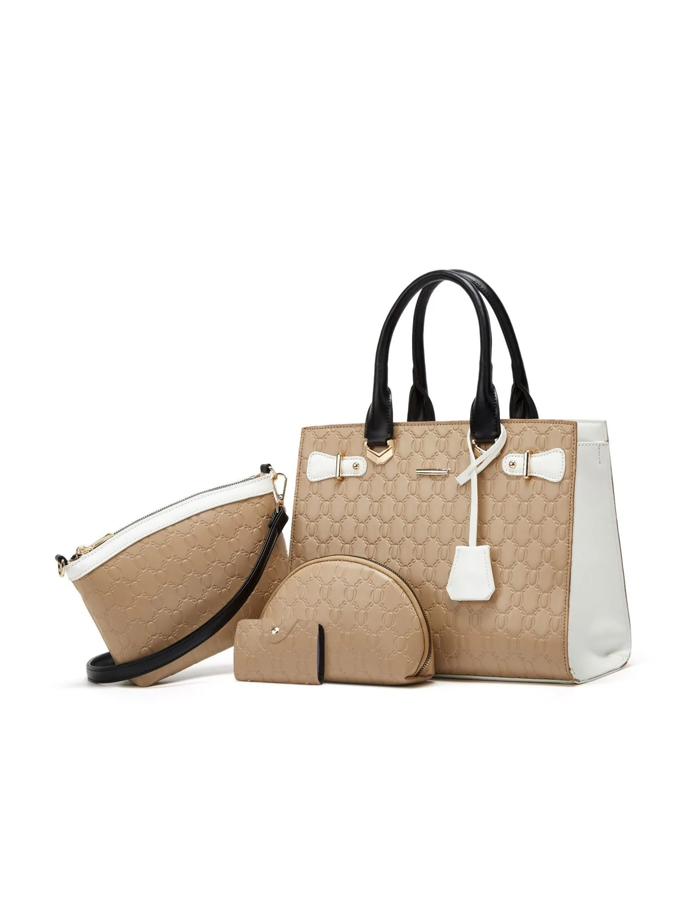 Color-blocked Embossed Tote Bag Set (4 Pieces) - Image 5