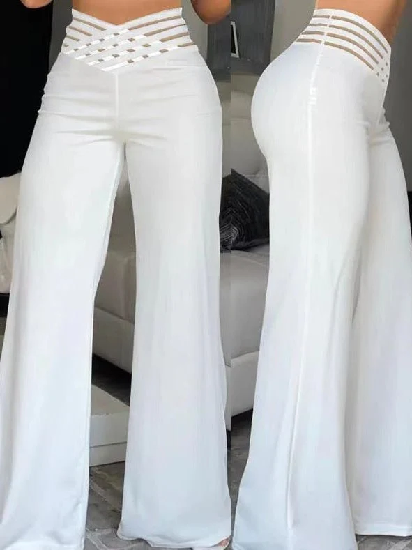 Hollowed-out Belt High Waist Casual Straight-leg Loose-fitting Trousers