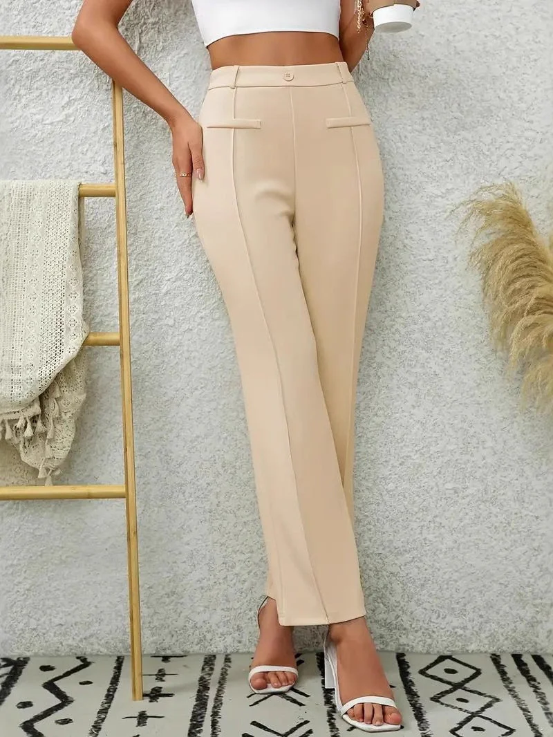 Slim-fit, Loose-fitting, Slightly Flared, High-waisted Straight-leg Trousers - Image 3